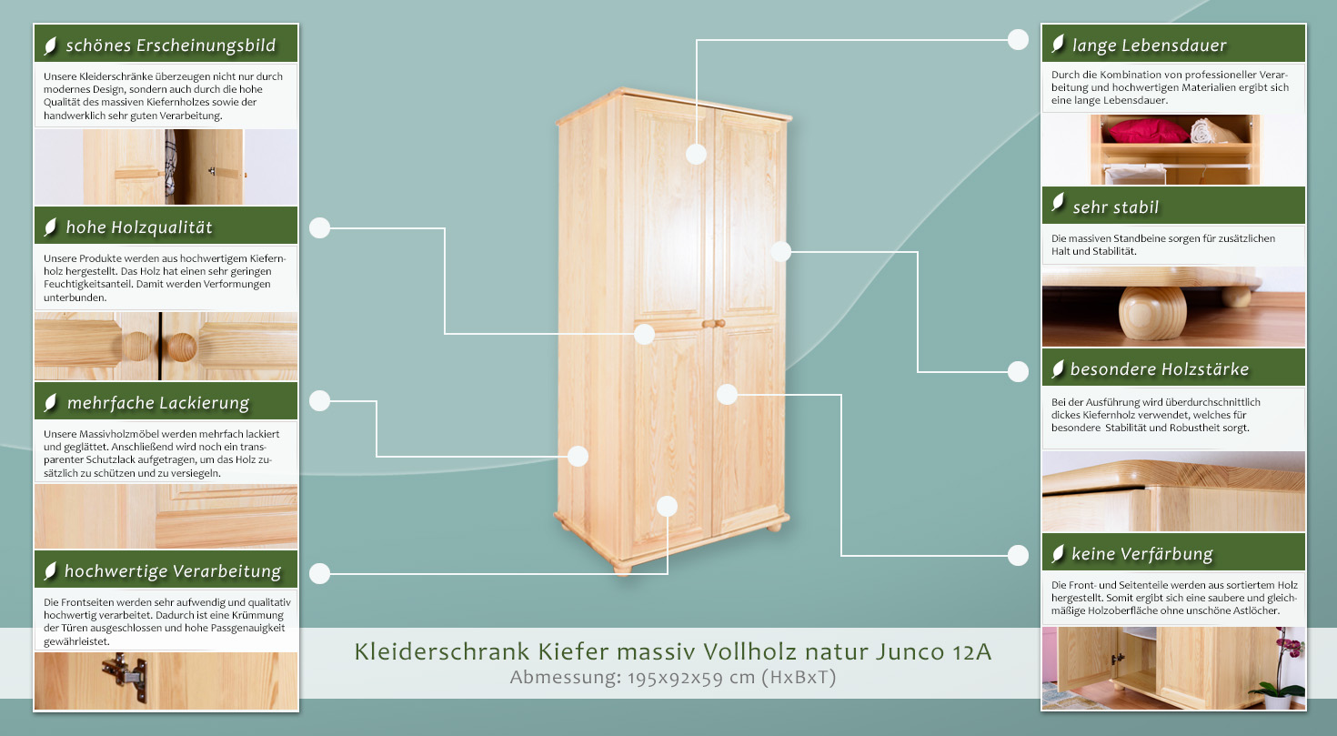 Massivholz Kleiderschrank Kiefer Natur 20x20x20 cm, Türen Anzahl ...