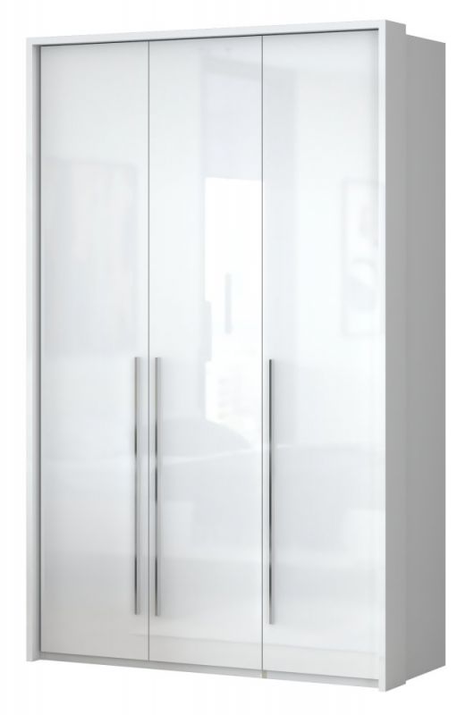 Drehtürenschrank / Kleiderschrank mit Rahmen Siumu 22, Farbe: Weiß / Weiß Hochglanz - 226 x 142 x 60 cm (H x B x T)