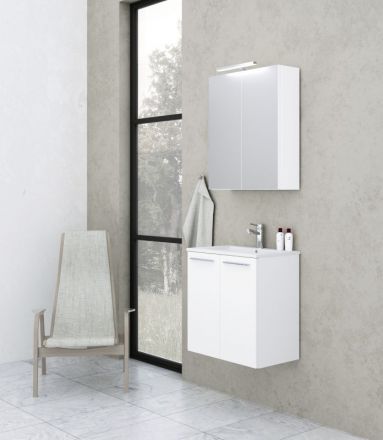 Badezimmermöbel - Set B Thane, 2-teilig inkl. Waschtisch / Waschbecken, Farbe: Weiß glänzend