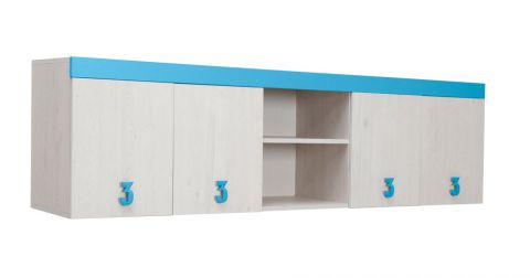 Kinderzimmer - Hängeschrank Luis 14, Farbe: Eiche Weiß / Blau - 58 x 205 x 42 cm (H x B x T)