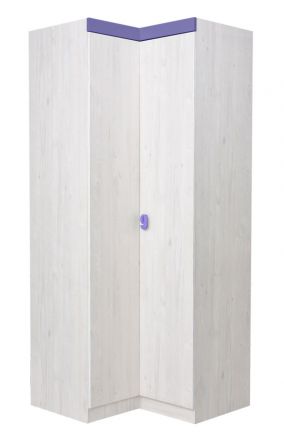 Kinderzimmer - Drehtürenschrank / Eckkleiderschrank Luis 22, Farbe: Eiche Weiß / Lila - 218 x 91/93 x 52 cm (H x B x T)