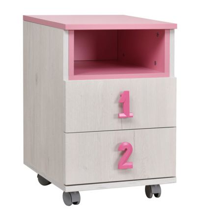 Kinderzimmer - Rollcontainer Luis 23, Farbe: Eiche Weiß / Rosa - 60 x 40 x 42 cm (H x B x T)