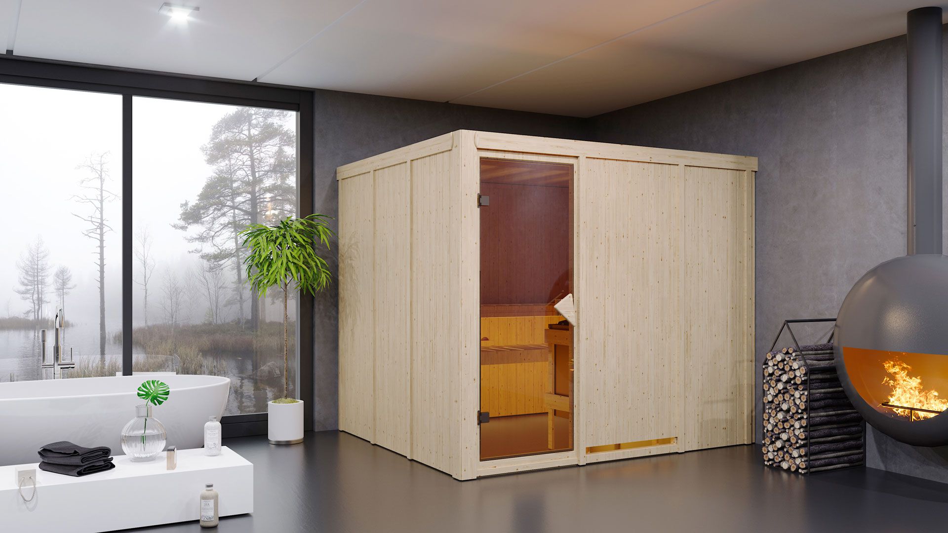 Sauna "Toivo" SET mit Ofen externe Steuerung easy 9 kW Edelstahl - 231 x 196 x 198 cm (B x T x H)