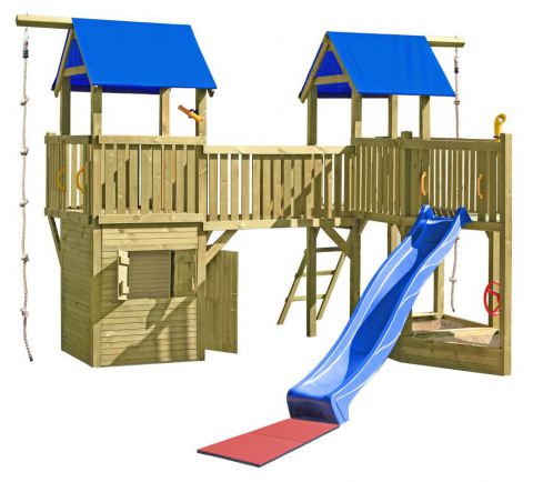 Spielturm K30 inkl. zwei Türme, Holzbrücke und Wellenrutsche FSC® - Abmessungen: 530 x 530 cm (L x B)