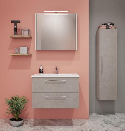 Badezimmermöbel - Set B Noida, 3-teilig inkl. Waschtisch / Waschbecken, Farbe: Beige / Grau