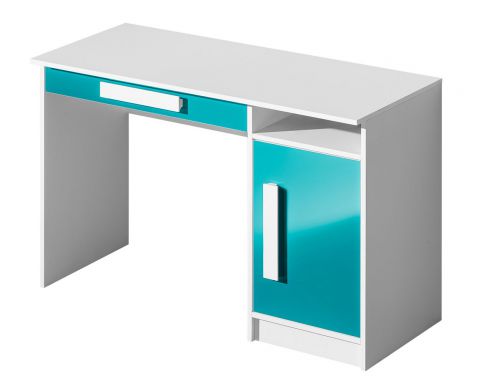Kinderzimmer - Schreibtisch Walter 09, Farbe: Weiß / Blau Hochglanz - 80 x 120 x 50 cm (H x B x T)