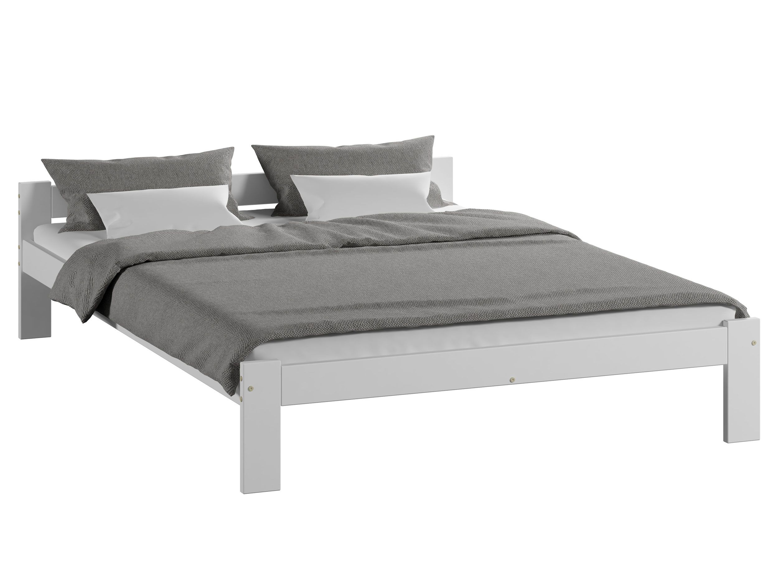 Jugendbett im schlichten Design Ansalonga 17, Kiefer Vollholz massiv, Farbe: Weiß - Liegefläche: 140 x 200 cm (B x L)