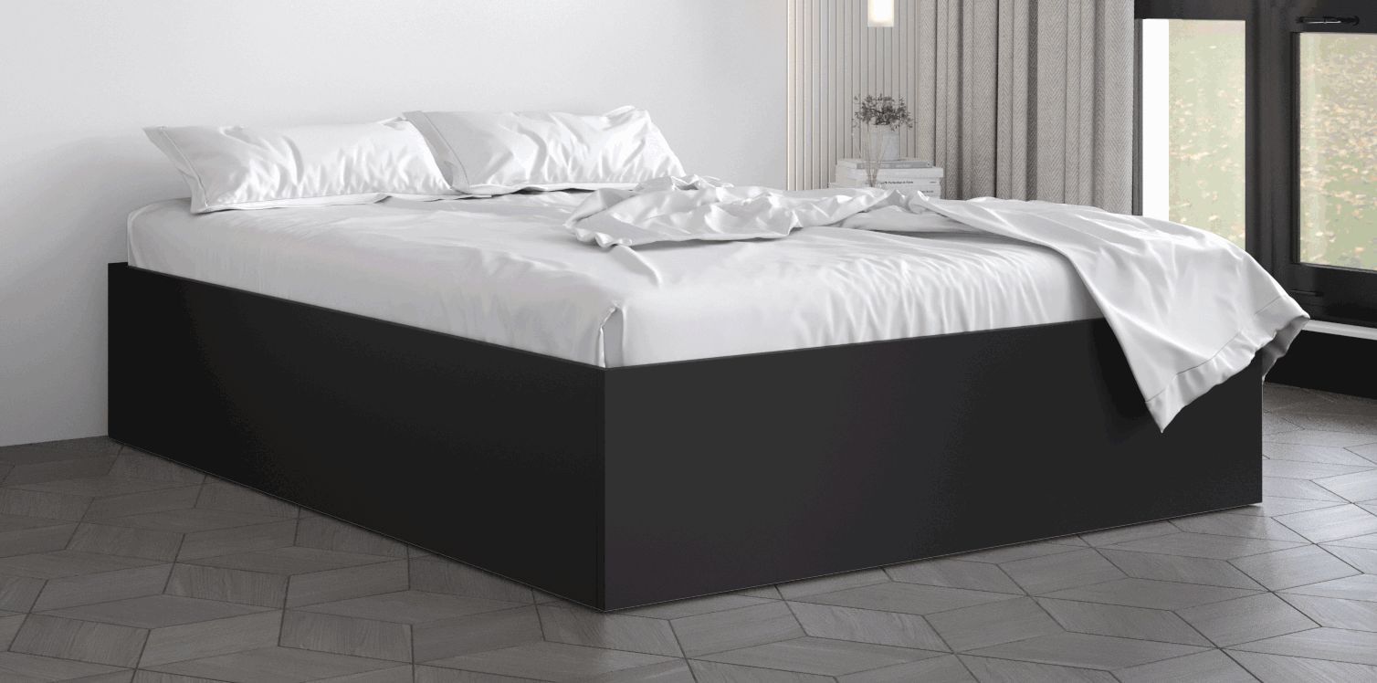 Schlichtes Bett Dufourspitze 09, Farbe: Schwarz - Liegefläche: 140 x 200 cm (B x L)