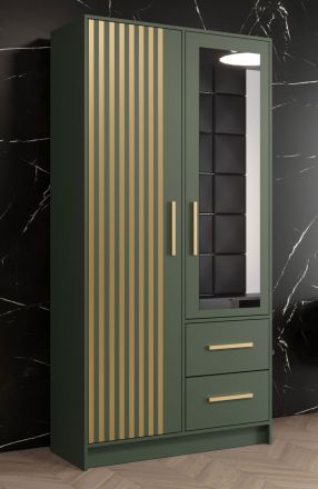 Außergewöhnlicher Kleiderschrank mit fünf Fächern Similaun 57, Farbe: Grün - Abmessungen: 202 x 103 x 40 cm (H x B x T), mit zwei Schubladen und einer Kleiderstange