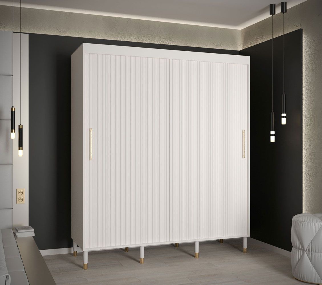 Kleiderschrank mit 10 Fächer Jotunheimen 103, Farbe: Weiß - Abmessungen: 208 x 180,5 x 62 cm (H x B x T)