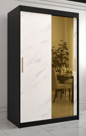 Moderner Kleiderschrank mit Marmor Optik Hochfeiler 54, Farbe: Schwarz / Weißer Marmor - Abmessungen: 200 x 120 x 62 cm (H x B x T), mit fünf Fächern und einen Spiegel
