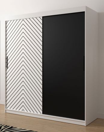 Eleganter Kleiderschrank mit 10 Fächern Mulhacen 22, Farbe: Weiß matt / Schwarz matt - Abmessungen: 200 x 180 x 62 cm (H x B x T), mit genügend Stauraum