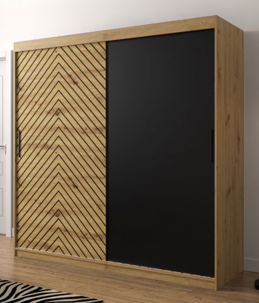 Kleiderschrank mit stylischen Design Mulhacen 25, Farbe: Eiche Artisan / Schwarz matt - Abmessungen: 200 x 200 x 62 cm (H x B x T), mit 10 Fächern und zwei Kleiderstangen