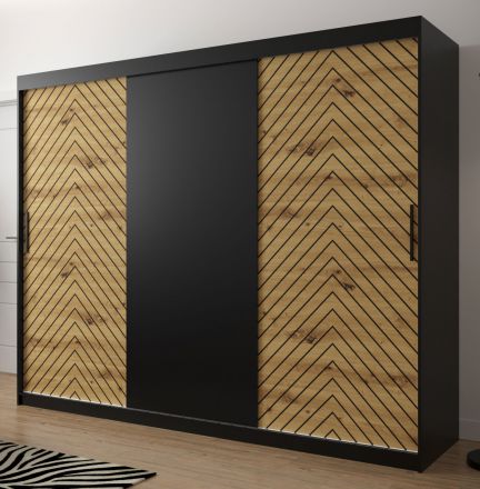 Eleganter Kleiderschrank Mulhacen 35, Farbe: Schwarz matt / Eiche Artisan - Abmessungen: 200 x 250 x 62 cm (H x B x T), mit genügend Stauraum