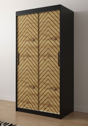 Kleiderschrank mit modernen Design Mulhacen 41, Farben: Schwarz matt / Artisan Eiche - Abmessungen: 200 x 100 x 62 cm (H x B x T), mit fünf Fächern