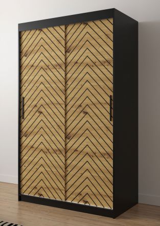 Kleiderschrank mit edlen Design Mulhacen 47, Farbe: Schwarz matt / Eiche Artisan - Abmessungen: 200 x 120 x 62 cm (H x B x T), mit 5 Fächern