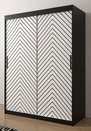 Kleiderschrank mit eleganten Design Mulhacen 54, Farbe: Schwarz matt / Schwarz matt - Abmessungen: 200 x 150 x 62 cm (H x B x T), mit fünf Fächern