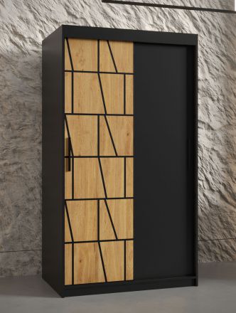 Moderner Kleiderschrank Olperer 01, Farbe: Schwarz matt - Abmessungen: 200 x 100 x 62 cm (H x B x T), mit fünf Fächern