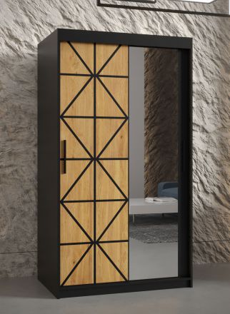 Schmaler Kleiderschrank mit Spiegeltür Zumsteinspitze 13, Farbe: Schwarz matt - Abmessungen: 200 x 100 x 62 cm (H x B x T), mit fünf Fächern