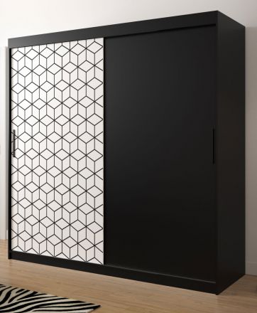 Kleiderschrank mit edlen Design Dom 30, Farbe: Schwarz matt / Weiß matt - Abmessungen: 200 x 200 x 62 cm (H x B x T), mit 10 Fächern und zwei Kleiderstangen