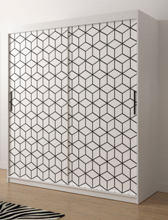 Eleganter Kleiderschrank Dom 58, Farbe: Weiß matt - Abmessungen: 200 x 180 x 62 cm (H x B x T), mit 10 Fächern und zwei Kleiderstangen