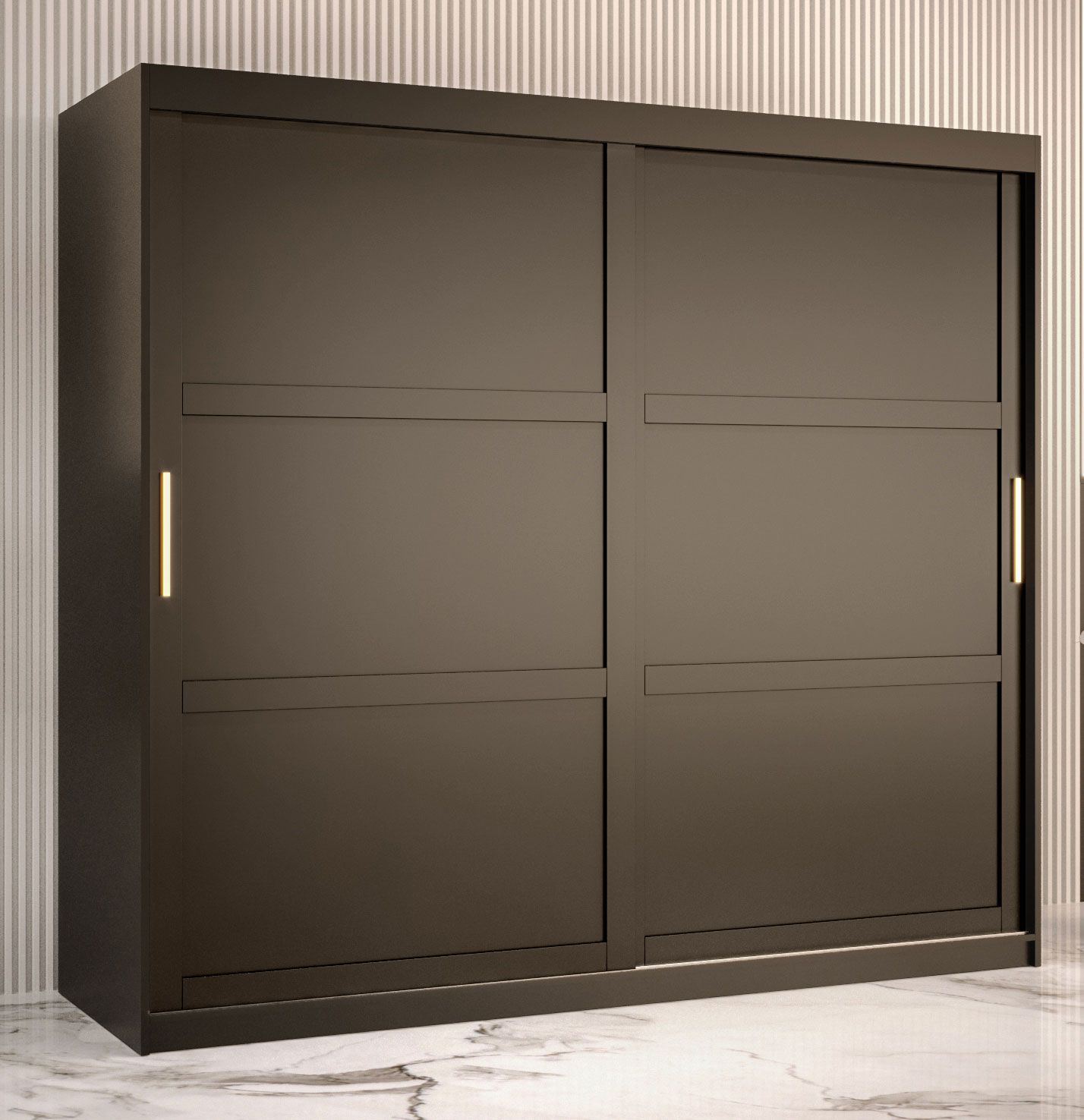 Eleganter Kleiderschrank mit genügend Stauraum Liskamm 20, Farbe: Schwarz matt - Abmessungen: 200 x 200 x 62 cm (H x B x T), mit 10 Fächern und zwei Kleiderstangen