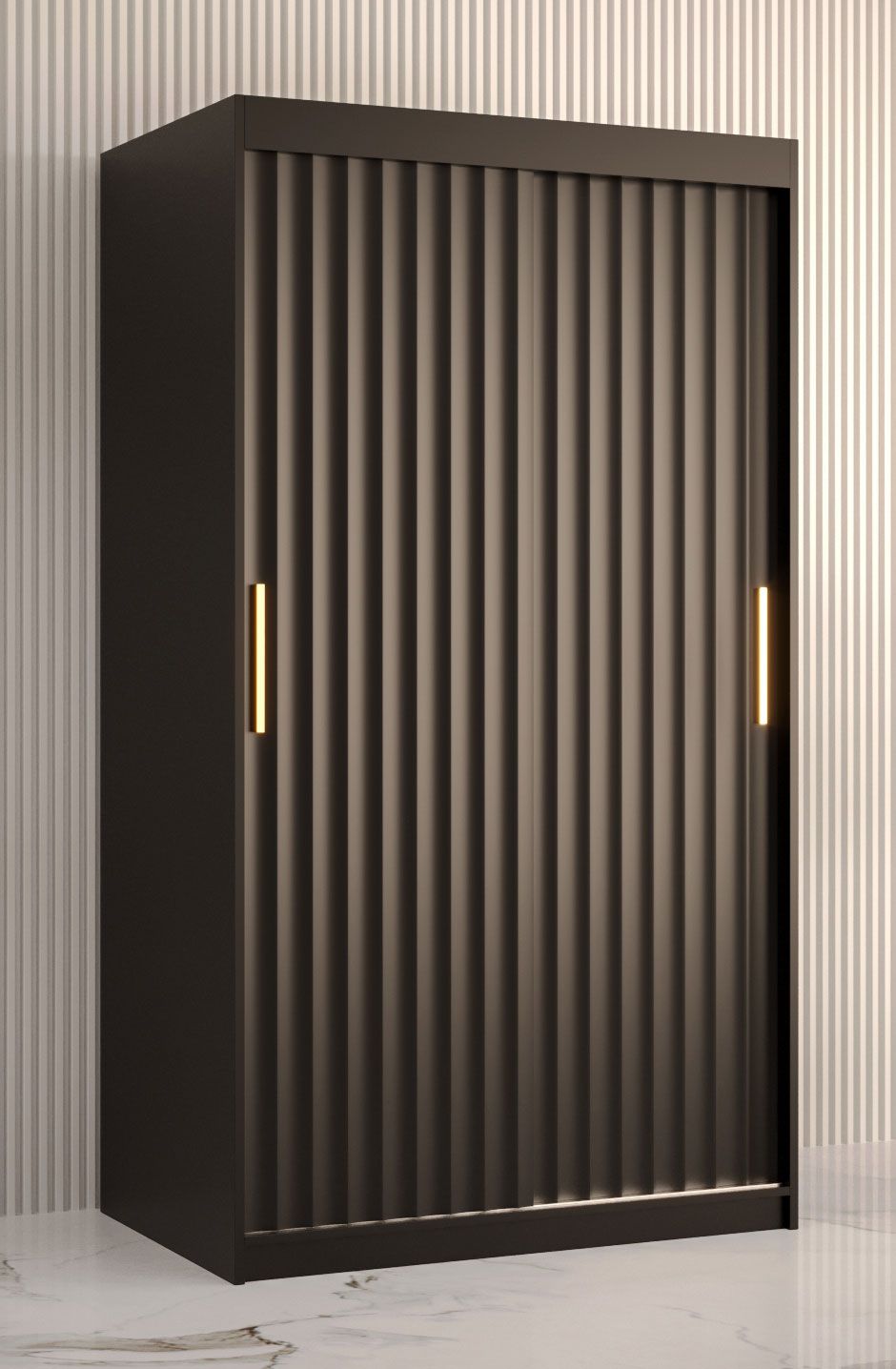 Kleiderschrank mit stylischen Design Balmenhorn 52, Farbe: Schwarz matt - Abmessungen: 200 x 100 x 62 cm (H x B x T), mit fünf Fächern