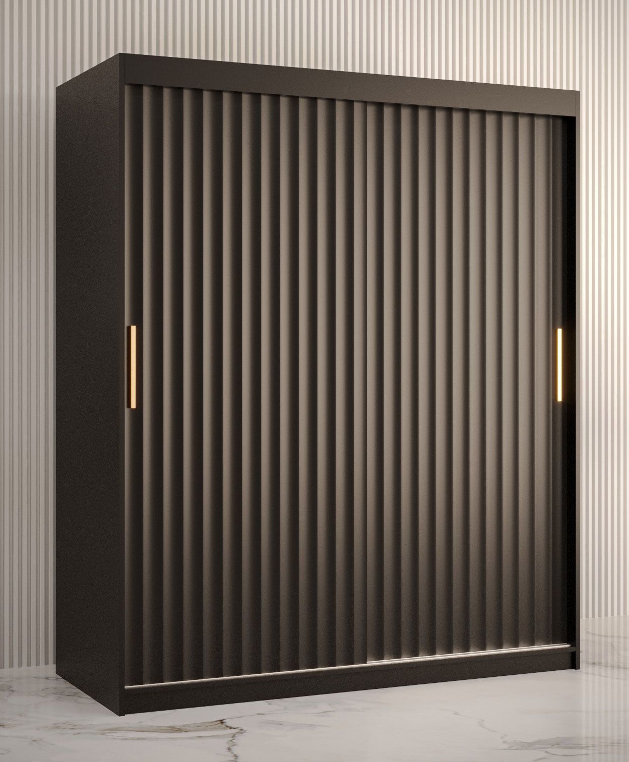 Schlichter Kleiderschrank mit genügend Stauraum Balmenhorn 60, Farbe: Schwarz matt - Abmessungen: 200 x 150 x 62 cm (H x B x T), mit fünf Fächern und zwei Kleiderstangen
