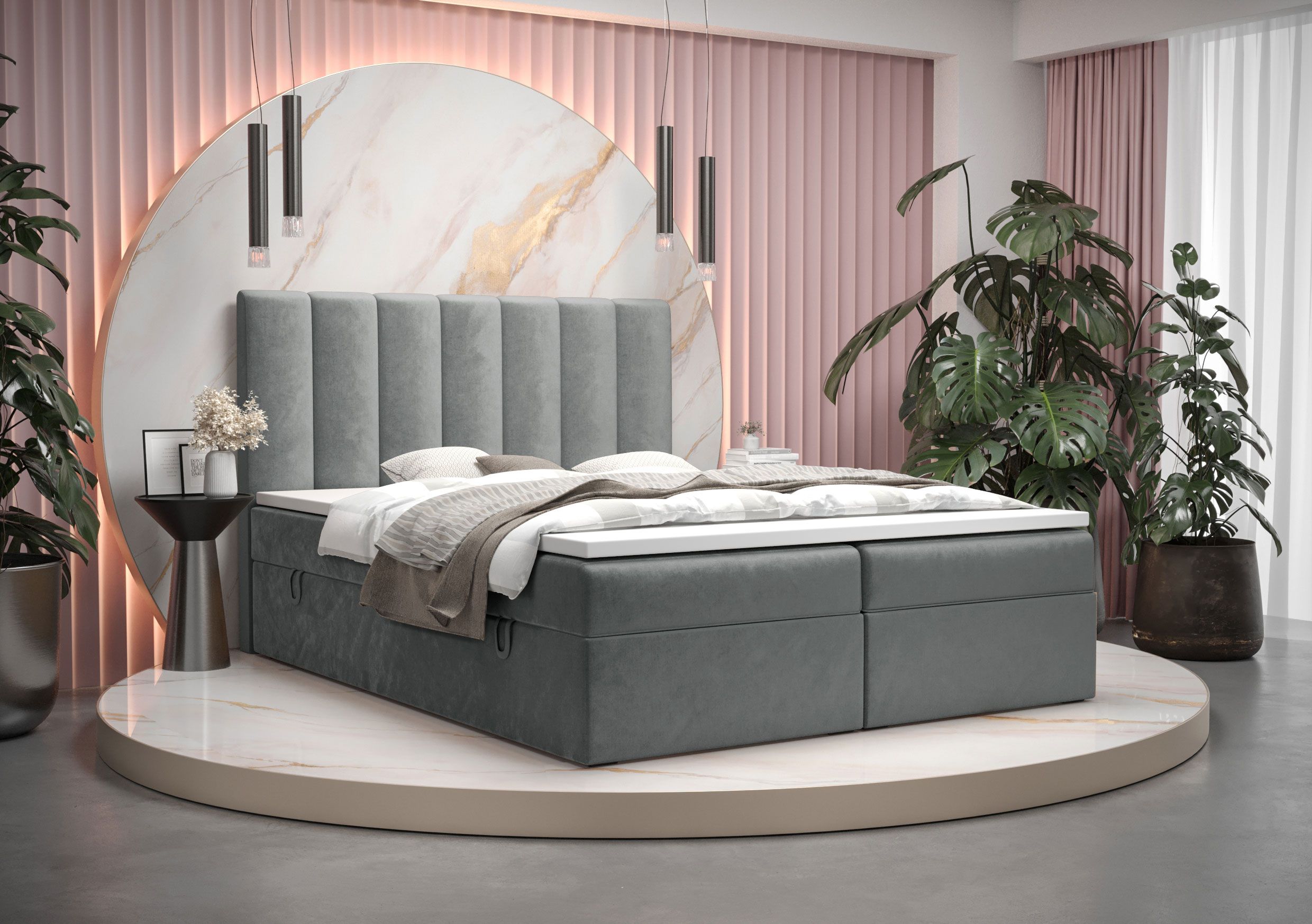 Modernes Doppelbett Pirin 09, Farbe: Grau - Liegefläche: 160 x 200 cm (B x L), mit Stauraum
