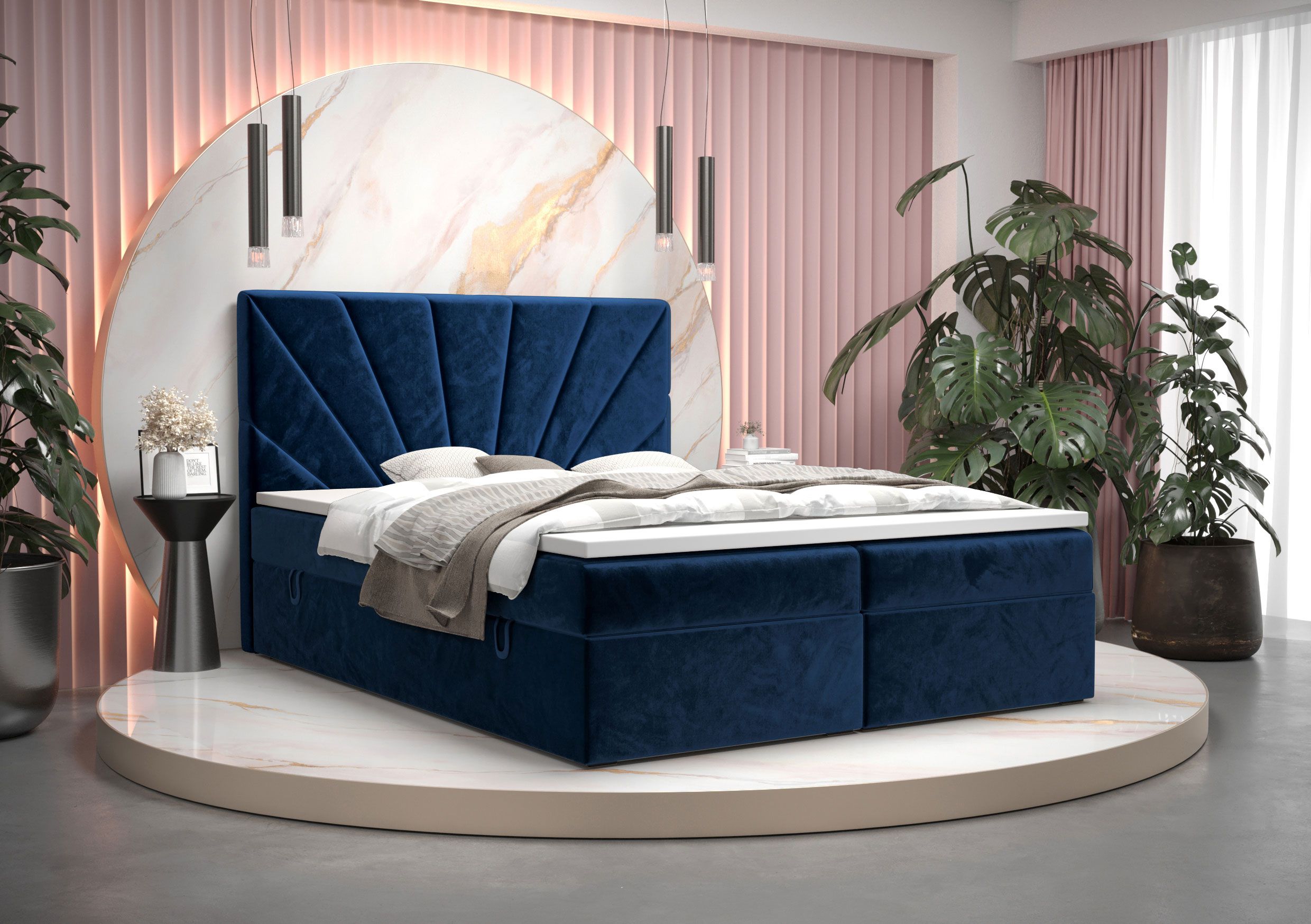 Einzelbett mit modernen Design Pirin 20, Farbe: Blau - Liegefläche: 140 x 200 cm (B x L)