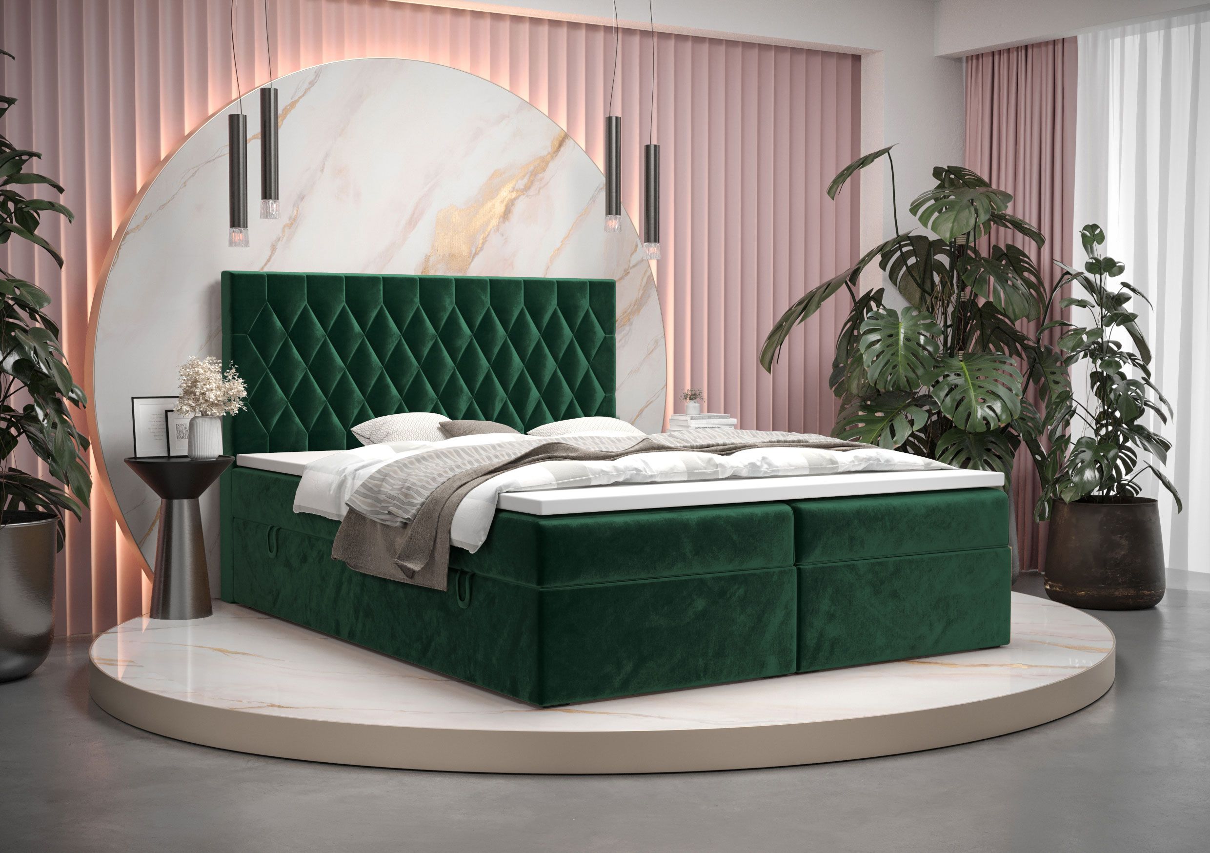 Außergewöhnliches Einzelbett Pirin 63, Farbe: Grün - Liegefläche: 140 x 200 cm (B x L), mit Stauraum