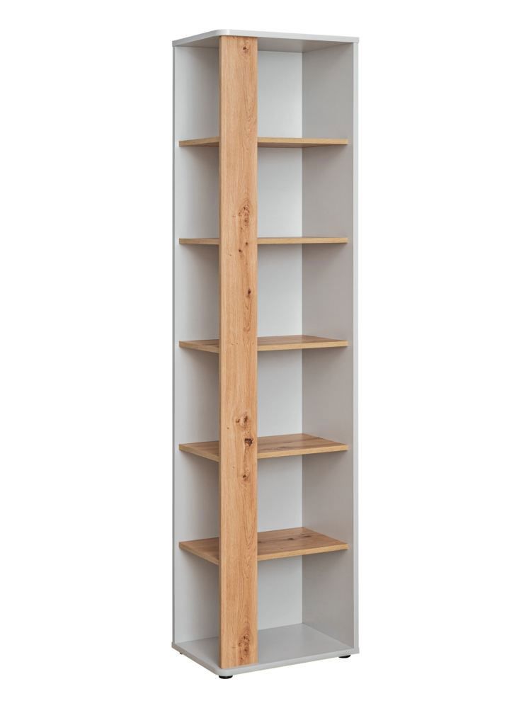Bücherregal mit sechs Fächern Susort 05, Farbe: Eiche Artisan / Grau - Abmessungen: 198 x 49 x 35 cm (H x B x T)