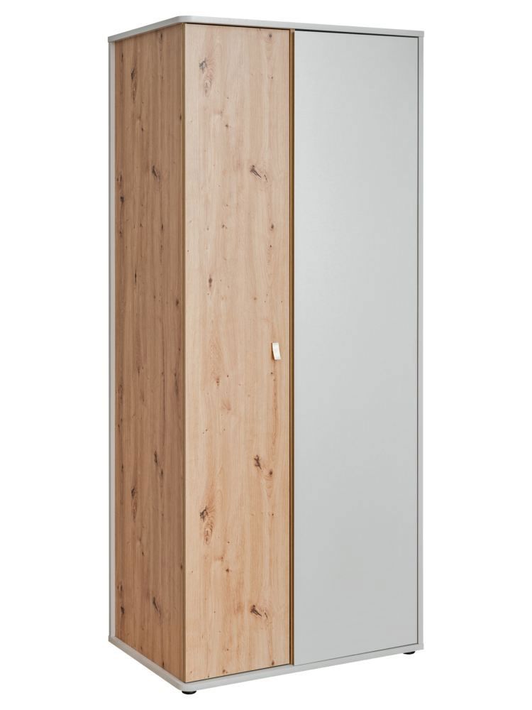 Kleiderschrank mit zwei Türen Susort 07, Farbe: Eiche Artisan / Grau - Abmessungen: 198 x 84 x 57 cm (H x B x T), mit sieben Fächern