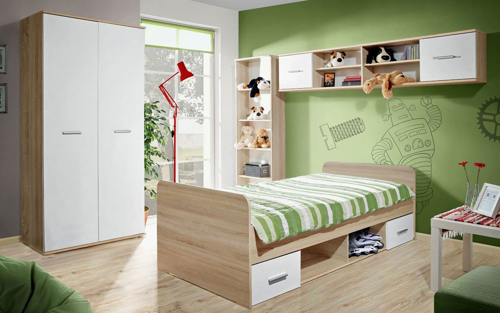 Modernes Kinderschlafzimmer Set Velle 01, 4-teilig, Farbe: Eiche Sonoma / Weiß