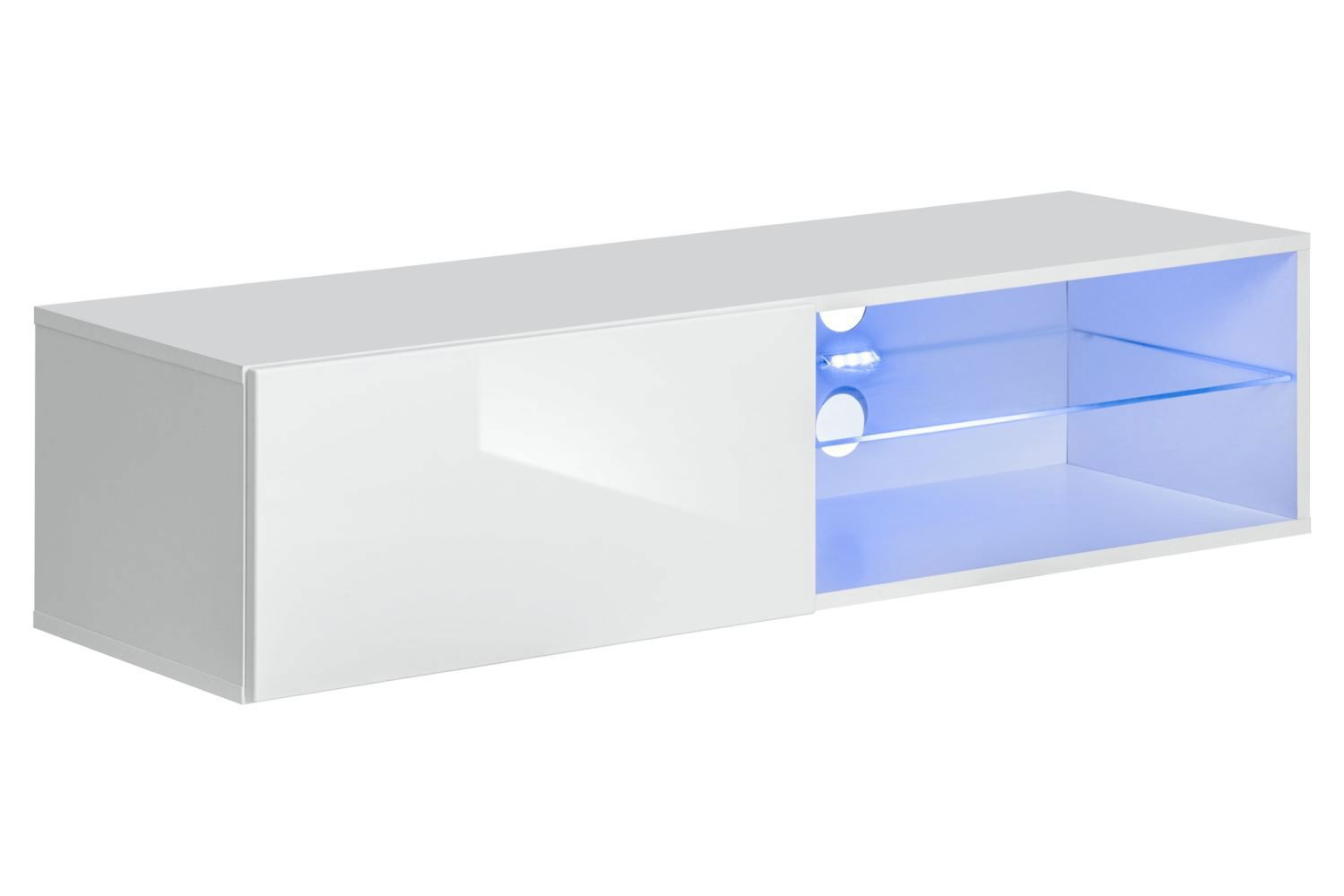 Kleiner TV-Unterschrank Möllen 21, Farbe: Weiß - Abmessungen: 30 x 120 x 40 cm (H x B x T), mit blauer LED-Beleuchtung