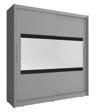 Schlichter Schwebetürenschrank mit Spiegelstreifen Warbreck 52, Farbe: Grau - Abmessungen: 200 x 214 x 62 cm (H x B x T), mit 10 Fächern