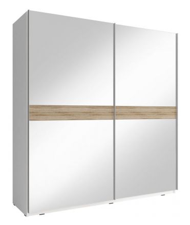 Moderner Spiegelkleiderschrank mit fünf Fächer Warbreck 01, Farbe: Weiß / Eiche Sonoma - Abmessungen: 214 x 150 x 63 cm (H x B x T)