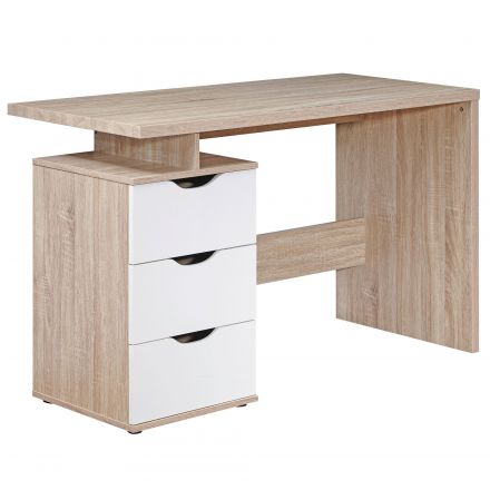 Praktischer Schreibtisch, Farbe: Sonoma Eiche / Weiß - Abmessungen: 76 x 53 x 120 cm (H x B x T), jede Menge Aufbewahrungsmöglichkeiten