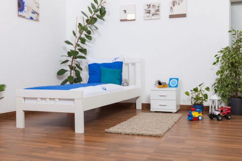 Kinderbett / Jugendbett "Easy Premium Line" K8, Buche Vollholz massiv weiß lackiert - Maße: 90 x 200 cm