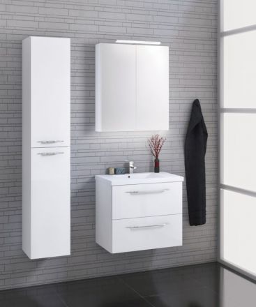 Badezimmermöbel - Set B Pune, 3-teilig inkl. Waschtisch / Waschbecken, Farbe: Weiß glänzend