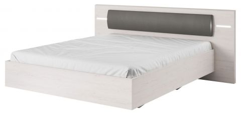 Helles Doppelbett mit gepolstertes Kopfteil Ariana 03, Weiß / Kiefer, Liegefläche: 160 x 200 cm, mit LED-Beleuchtung, ABS Kantenschutz