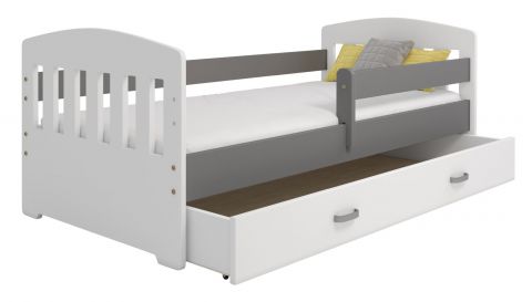 Kinderbett Kiefer teilmassiv weiß / grau lackiert B6, Schublade: Weiß, inkl. Lattenrost - Liegefläche: 80 x 160 cm (B x L)