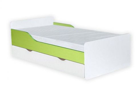 Kinderbett Daniel 09 inkl. Bodenplatte, Matratze und Schublade, Farbe: Weiß / Grün - 80 x 160 cm (B x L)
