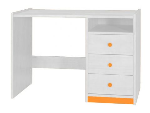 Schreibtisch Milo 01, Farbe: Weiß / Orange, Kiefer Vollholz massiv - Abmessungen: 77 x 110 x 60 cm (H x B x T)