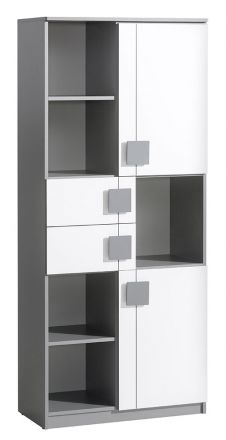 Jugendzimmer - Schrank Elias 02, Farbe: Weiß / Grau - Abmessungen: 187 x 80 x 40 cm (H x B x T)