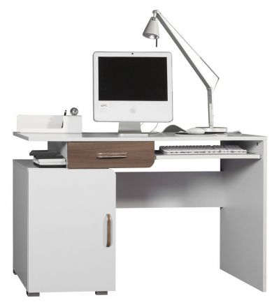 Schreibtisch Bulolo 11, Farbe: Weiß / Nuss - Abmessungen: 78 x 125 x 55 cm (H x B x T)