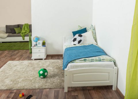 Kinderbett / Jugendbett Kiefer massiv Vollholz weiß lackiert 98, inkl. Lattenrost - Liegefläche 80 x 200 cm
