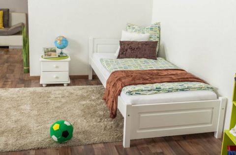 Kinderbett / Jugendbett Kiefer massiv Vollholz weiß lackiert 78, inkl. Lattenrost - Liegefläche 90 x 200 cm