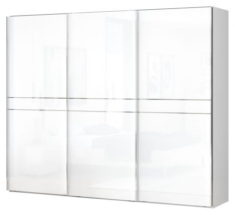 Schwebetürenschrank / Kleiderschrank Siumu 09, Farbe: Weiß / Weiß Hochglanz - 224 x 272 x 61 cm (H x B x T)