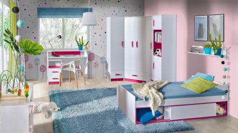 Kinderzimmer Komplett - Set B Frank, 8-teilig, Farbe: Weiß / Rosa
